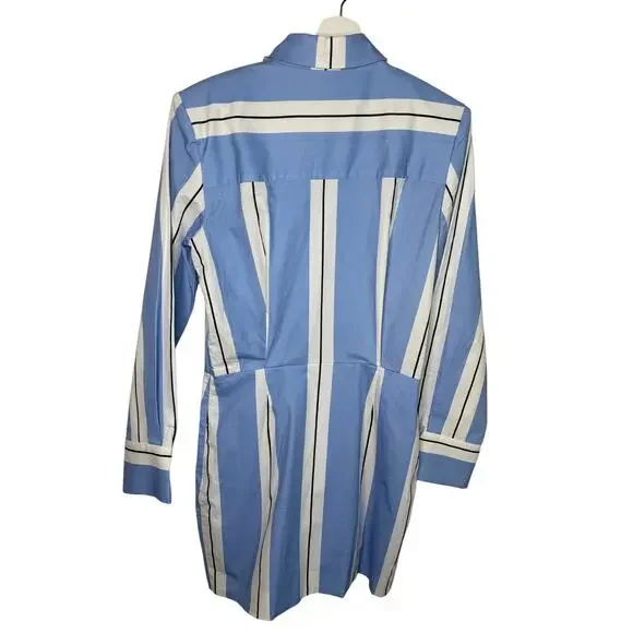 Grey Lab Stripe Power Shoulder Mini Shirtdress Powder Blue/ White Womens M NWT - Picture 11 of 11